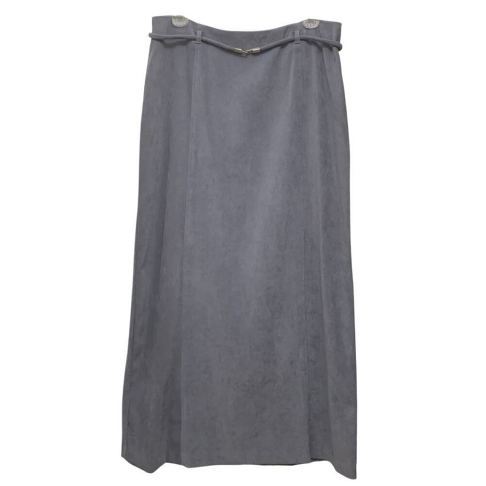 Norton Studio Size 10 Gray Faux Suede Maxi Skirt Belted Minimalist Office Siren